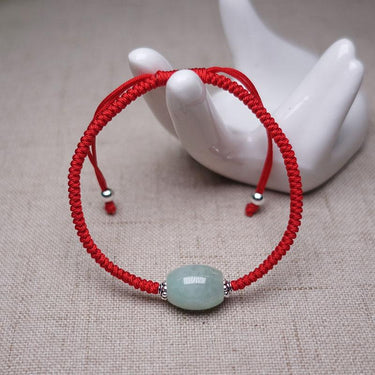 Sterling Silver & AAA Burmese Jadeite SOOTHING Red Rope Bracelet